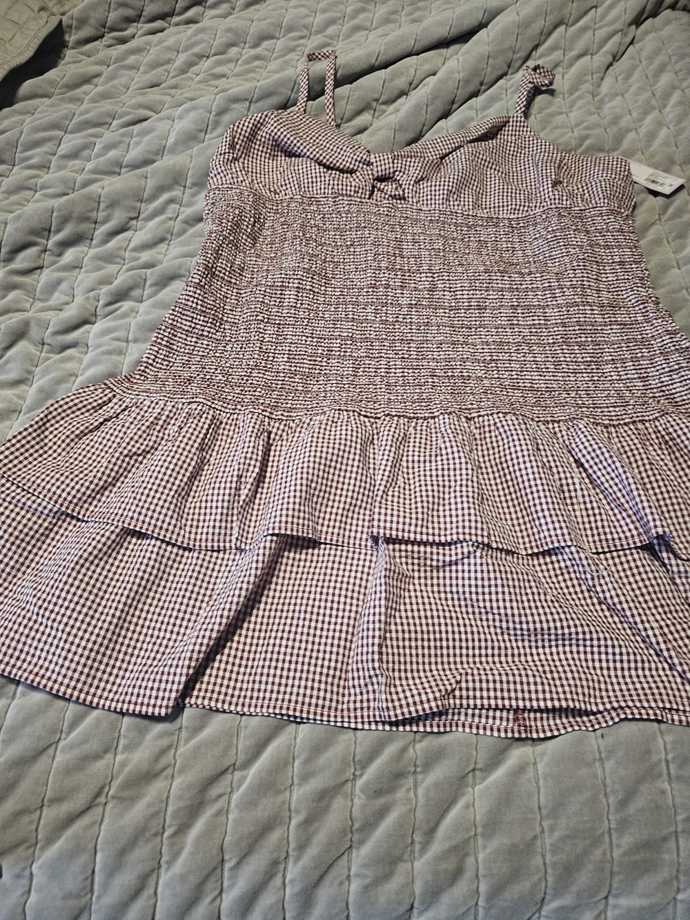 Womens  Gingham Smocked Ruffle Sundress